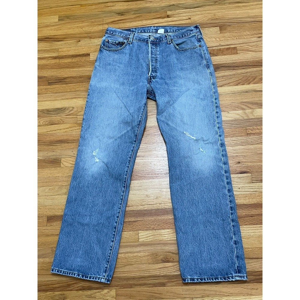 Levi's 501 Men's 36x32 Blue Jeans Button Fly 100% Cotton Straight Fit Distressed